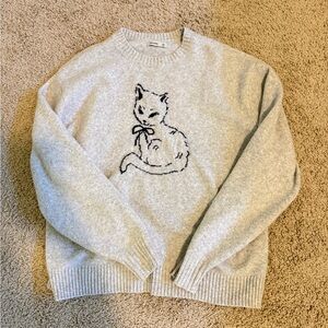 Hollister Cream Sweater with Cat Design